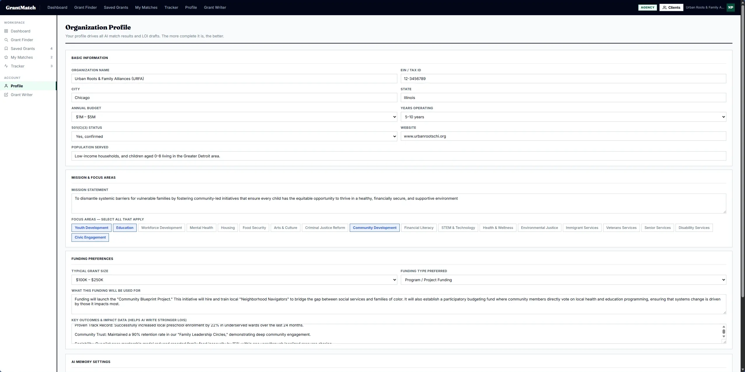 Organization Profile — the data that powers everything